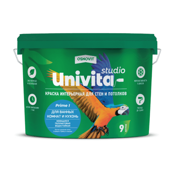 Интерьерная краска полуматовая для ванных комнат и кухонь ОСНОВИТ UNIVITA STUDIO Prime